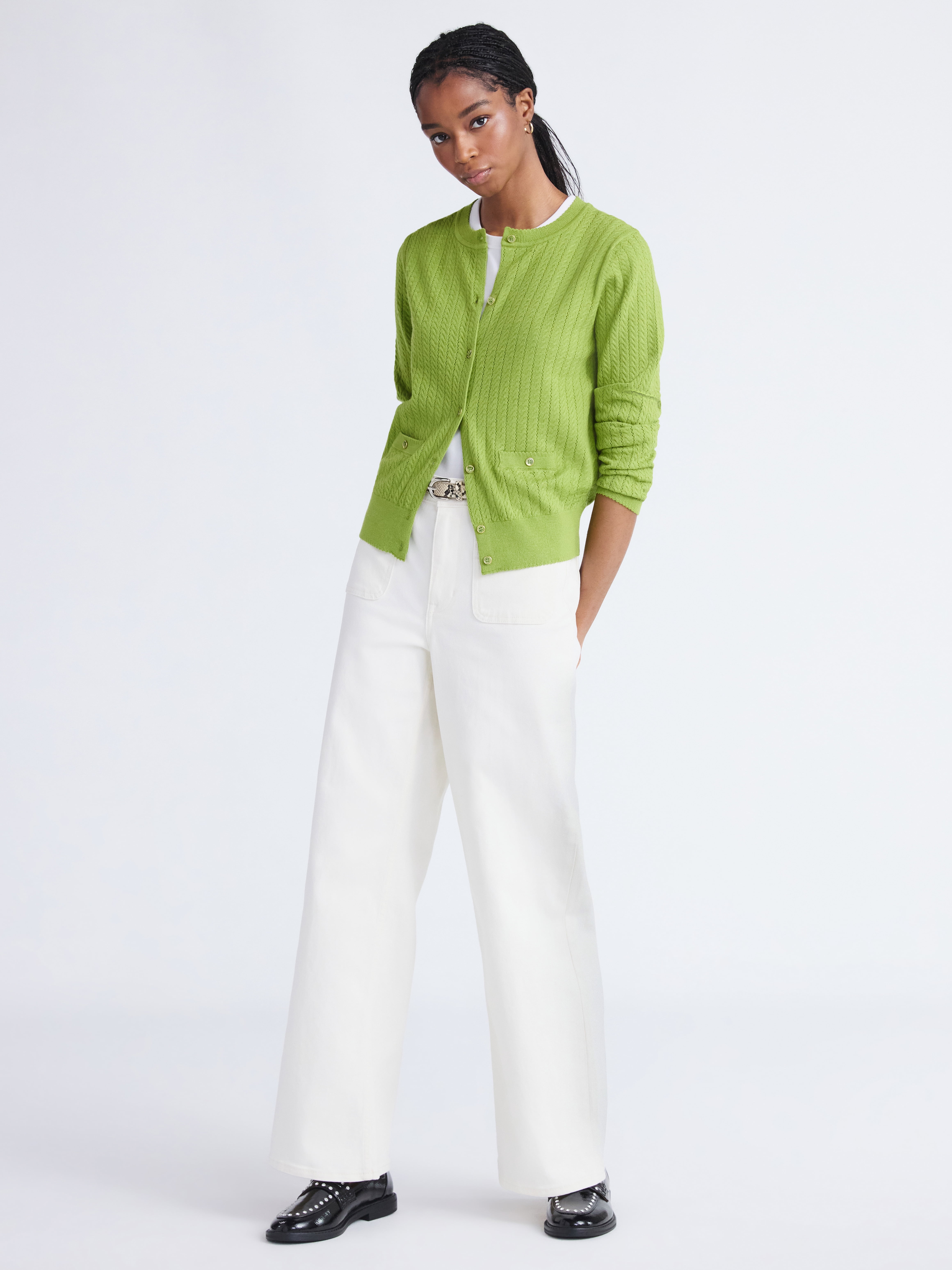 Free Assembly Women's and Women's Plus Cozy Yarn Welt Pocket Cable Cardigan Sweater, Midweight, Sizes XS-4X