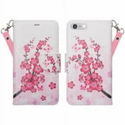 Apple iPhone 8 Plus/7 Plus Case, Wrist Strap Pu Leather Magnetic Flip Fold[Kickstand] Wallet Case with ID & Card Slots for Iphone 7 Plus - Cherry Blossom