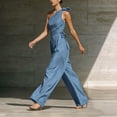 thumbnail image 5 of PBFRDSJ One Shoulder Jumpsuits for Women Sleeveless Tie Side Wide leg Jumpsuits Ruched Waist Summer Minimalist Flowy Romper, 5 of 9