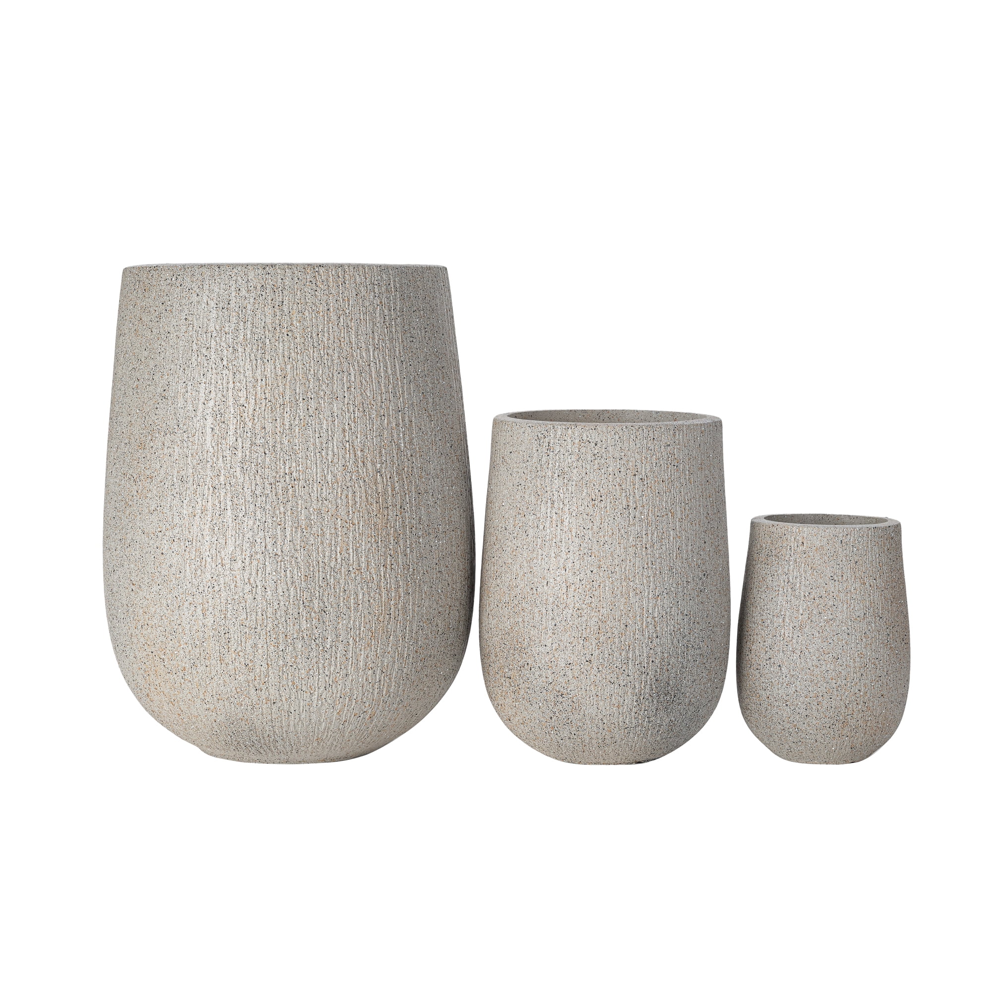 Mintazer Modern Planter Set of 3, 15.6''/10.8''/7.3'' Stackable Flower Pots with Drainage Holes, Stone-Look Textured Decorative Plant Pots for Indoor & Outdoor, Gray