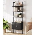 thumbnail image 6 of 73" Tall Bookshelf with Cabinet, Industrial Ladder Wall Mount Shelf Bookcase with Wood and Metal Frame, Plant Shelf Wall Storage Display for Living Room Bedroom, Black Wood Grain, 6 of 9