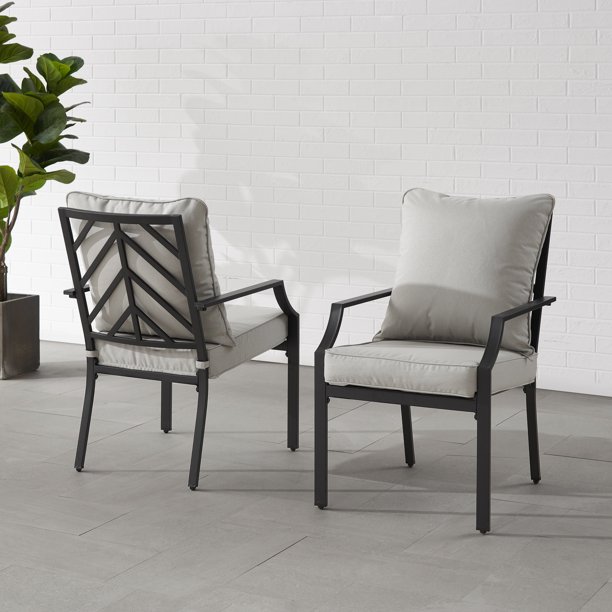 Otto 2Pc Outdoor Metal Dining Chair Set Gray/Matte Black 2 Chairs