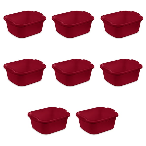 Sterilite 12 Qt. Dishpan, Multi-Purpose Plastic Wash Tub, Kitchen, Sink, Red, Pack of 8