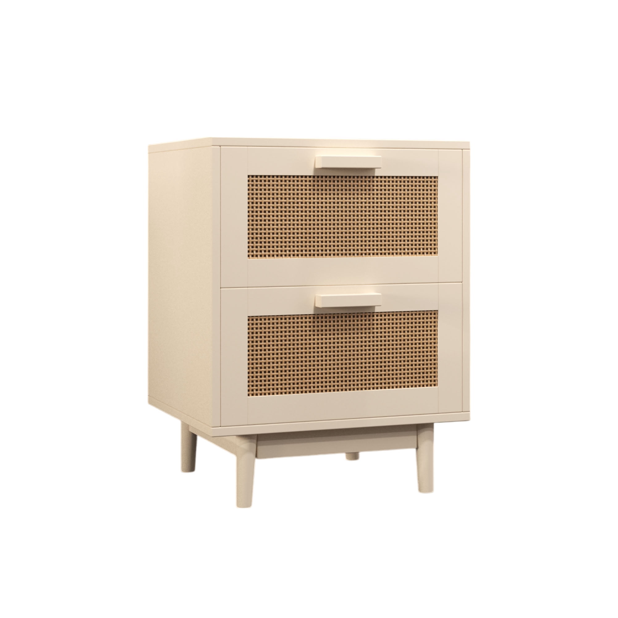 MAYEERTY 2 Drawer Faux Rattan Nightstand, Modern Boho Bedside End Table with Storage, for Bedroom Living Room Apartment Small Spaces