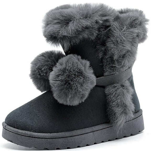 DADAWEN Womens Snow Boots Ankle Booties with Faux Fur Warm Cozy Winter Shoes Cute Fashionable Black Boots 7US