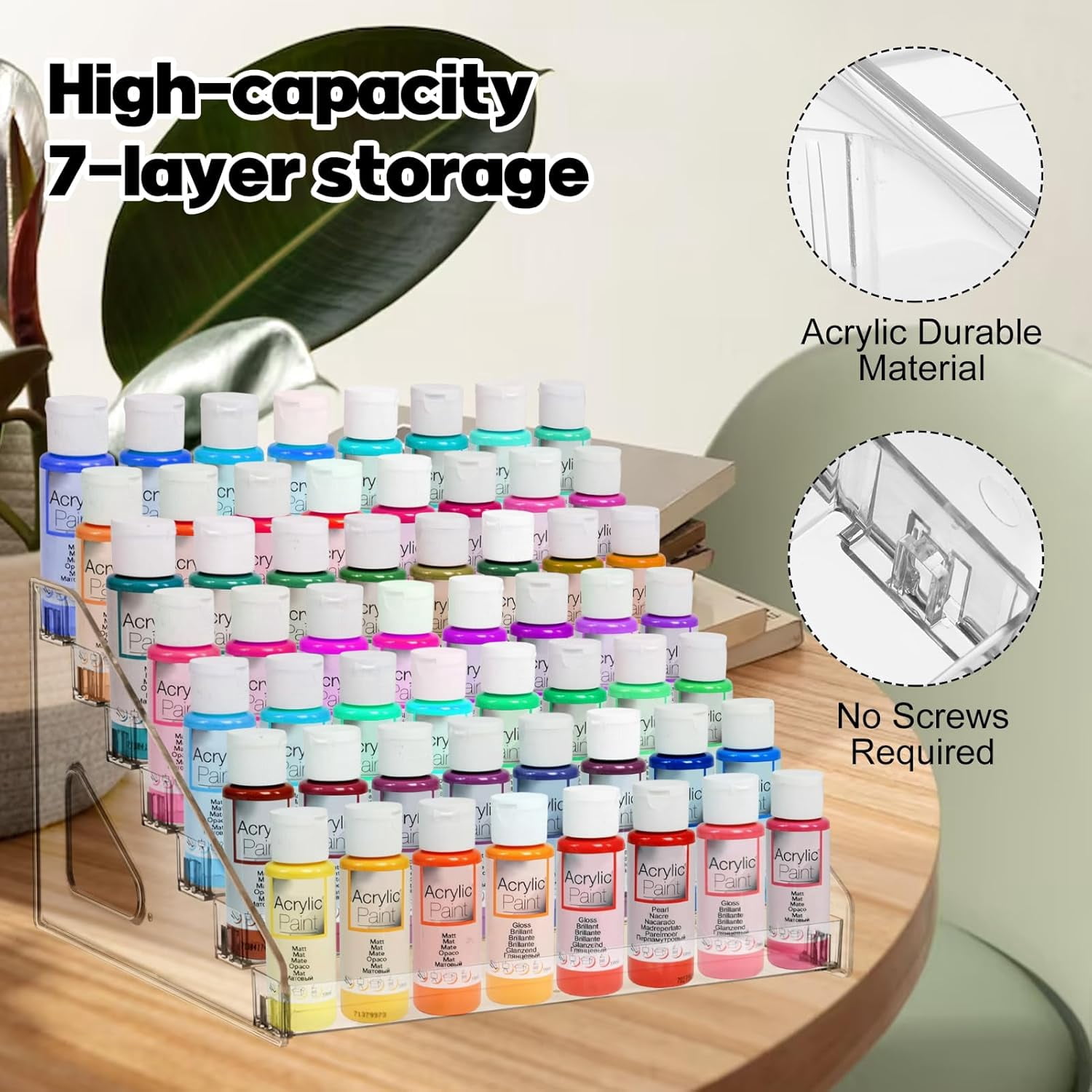 Clear Paint Organizer,7 Layers Acrylic Paint Organizer,Paint Storage Rack,Craft Paint Organizer Rack,Miniature Paint Holder for Paint Storage