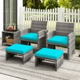 thumbnail image 4 of Costway Patio Ottomans Set of 2 PE Rattan Footstools with Removable Cushions & Metal Frame Turquoise, 4 of 9
