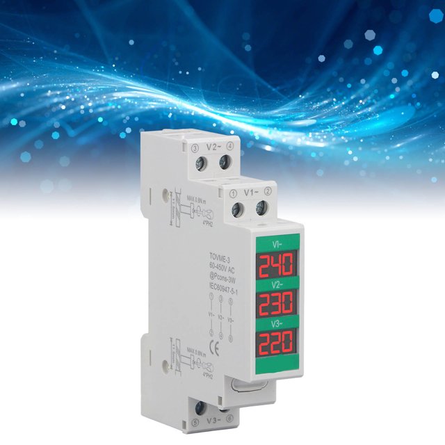 Voltímetro de 3 Fase, Medidor de Visualización Lcd Medidor de Alta Precisión Montaje de Riel Din 60-450V Espacio de Salida de Salida Para Equipos Eléctricos para Equipos