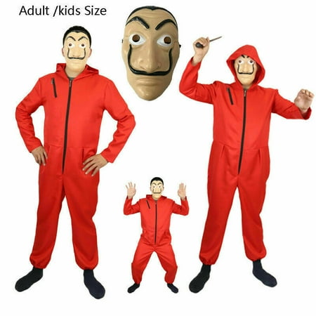Fysho Unisex Dali Mask Red Costume for Dali Money Heist The Paper House La Casa De Papel Costume Hoodie Jumpsuit with Mask（Costume Only）