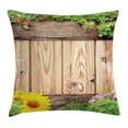 thumbnail image 1 of Wooden Throw Pillow Cushion Cover, Fence Garden Yard Summer Spring Daisy Flowers Butterfly Grass Rustic Print, Decorative Square Accent Pillow Case, 18 X 18 Inches, Brown Green Yellow, by Ambesonne, 1 of 2