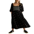thumbnail image 1 of Robe Longue pour Femmes à Manches Longues, Encolure Carrée, Broderie Florale, Robe Évasée, 1 of 5
