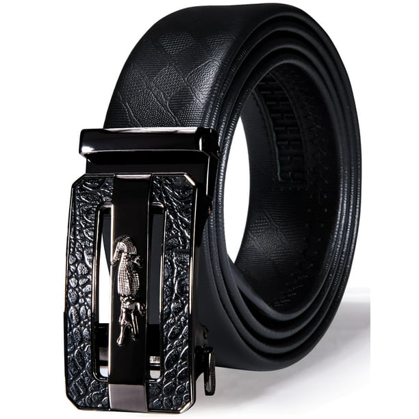 Cinturón de piel con trinquete Barry.Wang para hombre, 3,5 cm, negro, ajustable