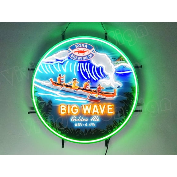 Queen Sense 24"x24" Custom Kona Brewing Big Wave Golden Ale LED Sign Light Neon Signs With Dimmer Party Home Wall Decor Lights W124KBBGAV2-XLED