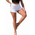 thumbnail image 3 of Women'S Stretchy Cotton Denim Shorts, Mid Rise with Ripped Details and Frayed Hem White XL, 3 of 8
