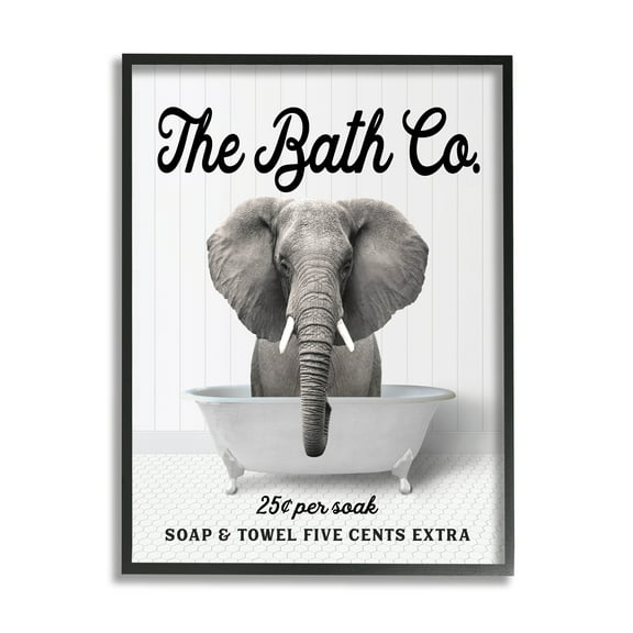 Stupell Industries Vintage Bath Ad Elephant Animals & Insects Painting Black Framed Art Print Wall Art, 11 x 14