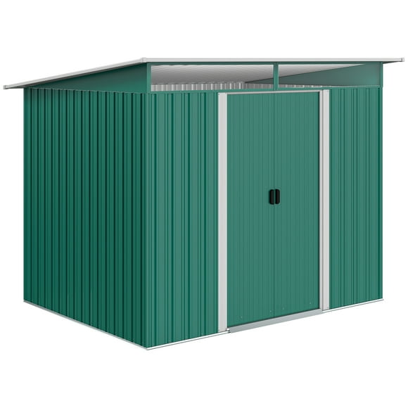 Outsunny 8.5' x 6' Garden Storage Shed with Skylight, Dark Green