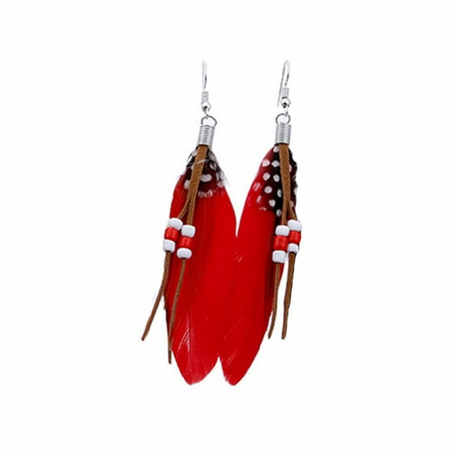 Bohemian Bead Tassel Feather Earrings Fashion Feather Chain Dangle Earring for Boho Style Jewelry