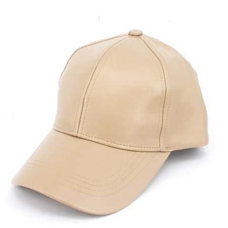 - NYFASHION101 Faux Leather Adjustable Snapback Baseball Cap Hat - Beige