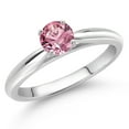 thumbnail image 2 of Gem Stone King 10K White Gold Pink Lab Grown Diamond Solitaire Engagement Ring for Women (0.50 Cttw, Round 5MM, Available in Size 5, 6, 7, 8, 9), 2 of 4