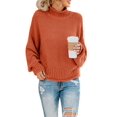 thumbnail image 1 of Jersey Saodimallsu de cuello alto para mujer, de gran tamaño, rojo ladrillo, 1 of 7