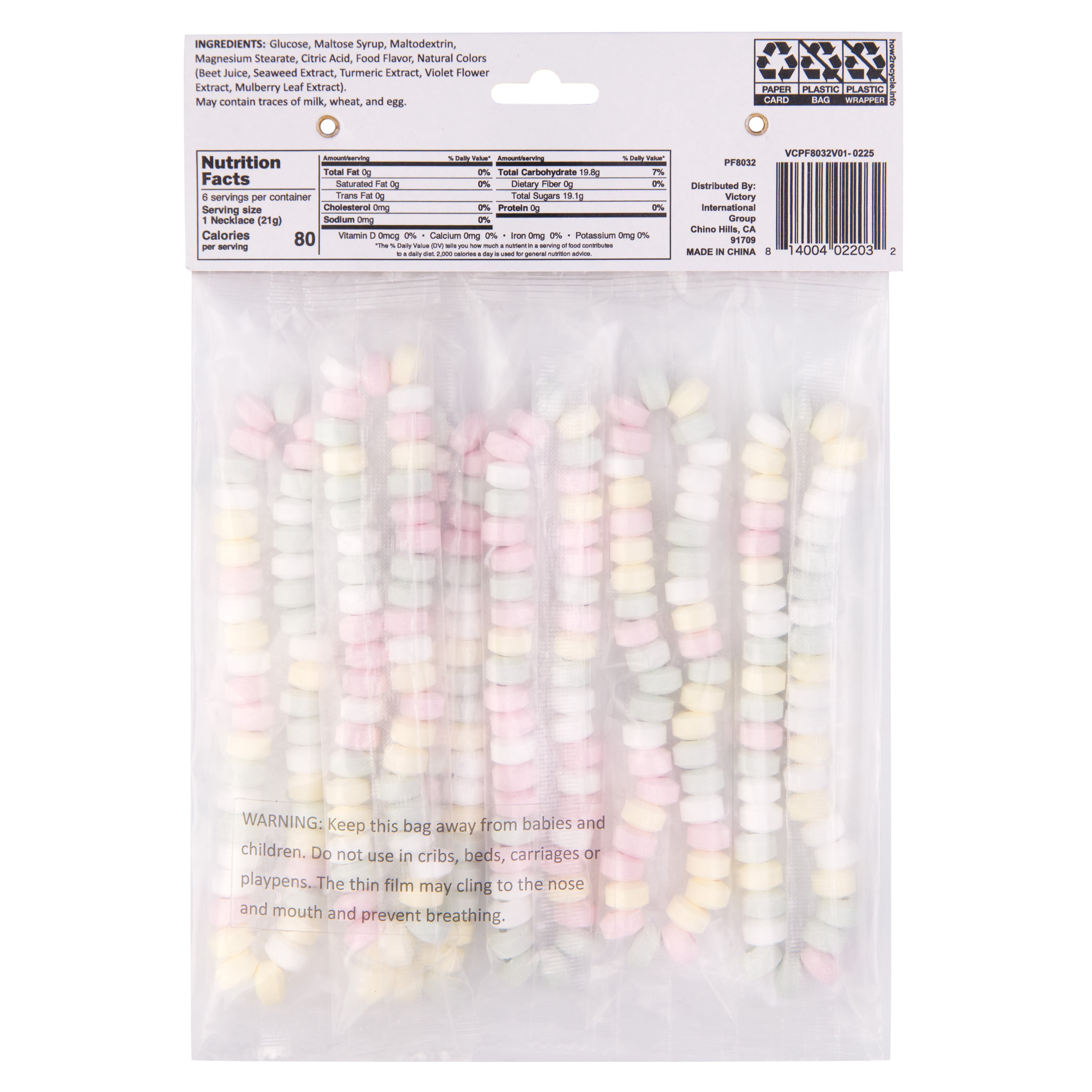 Candy Necklace Party Favors, Multi-Pastel Colors, 6 Count, by Way To Celebrate