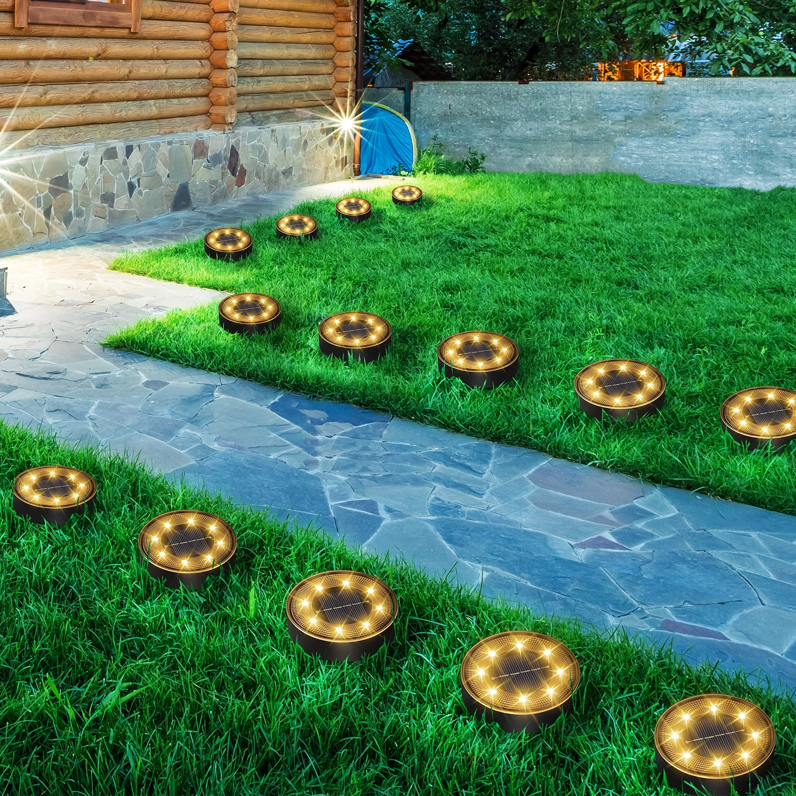 Solar Outdoor Garden Ground Light, Recessed Solar Spotlight for Paths, Decks, Underground Patio, Warm Light, Pack of 8