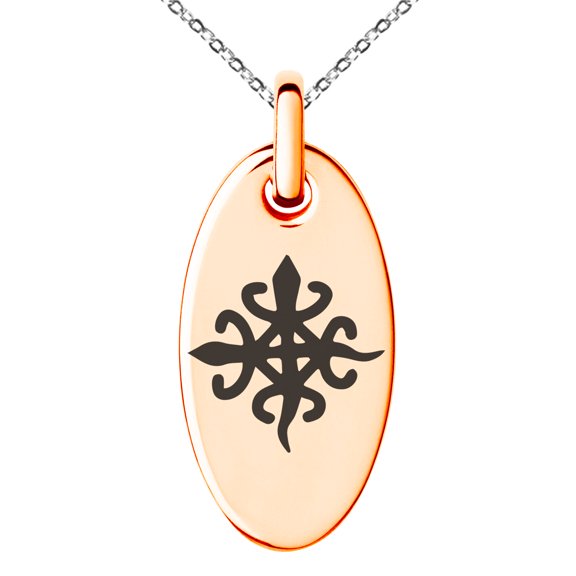 Stainless Steel Aztec Unity Rune Engraved Small Oval Charm Pendant Necklace
