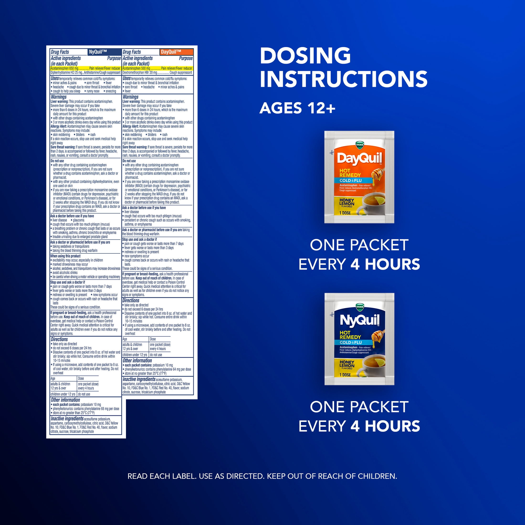 Vicks DayQuil and NyQuil Hot Remedy Cold & Flu Powder, Cold Medicine for Adults, 16 Count