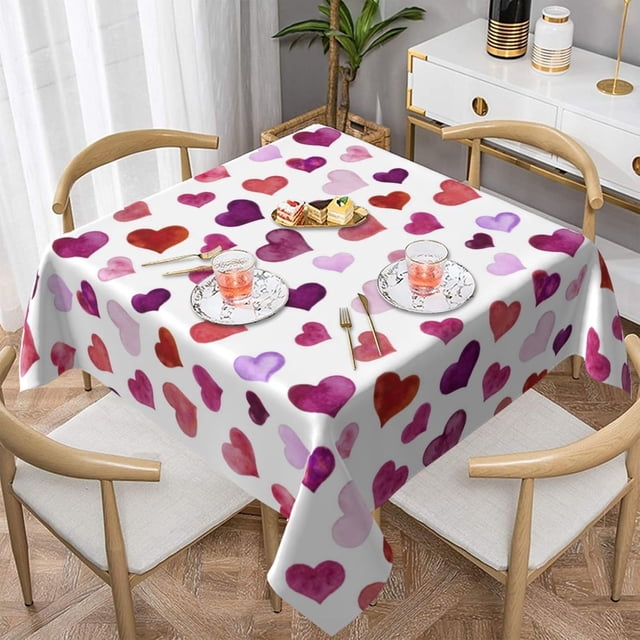 Valentines Tablecloth Square 60 Inch,Colorful Love Heart Table Cloth,Stain Resistance Polyester Memorial Day Table Covers for Kitchen Dining,Small Tablecloth for Parties Picnic