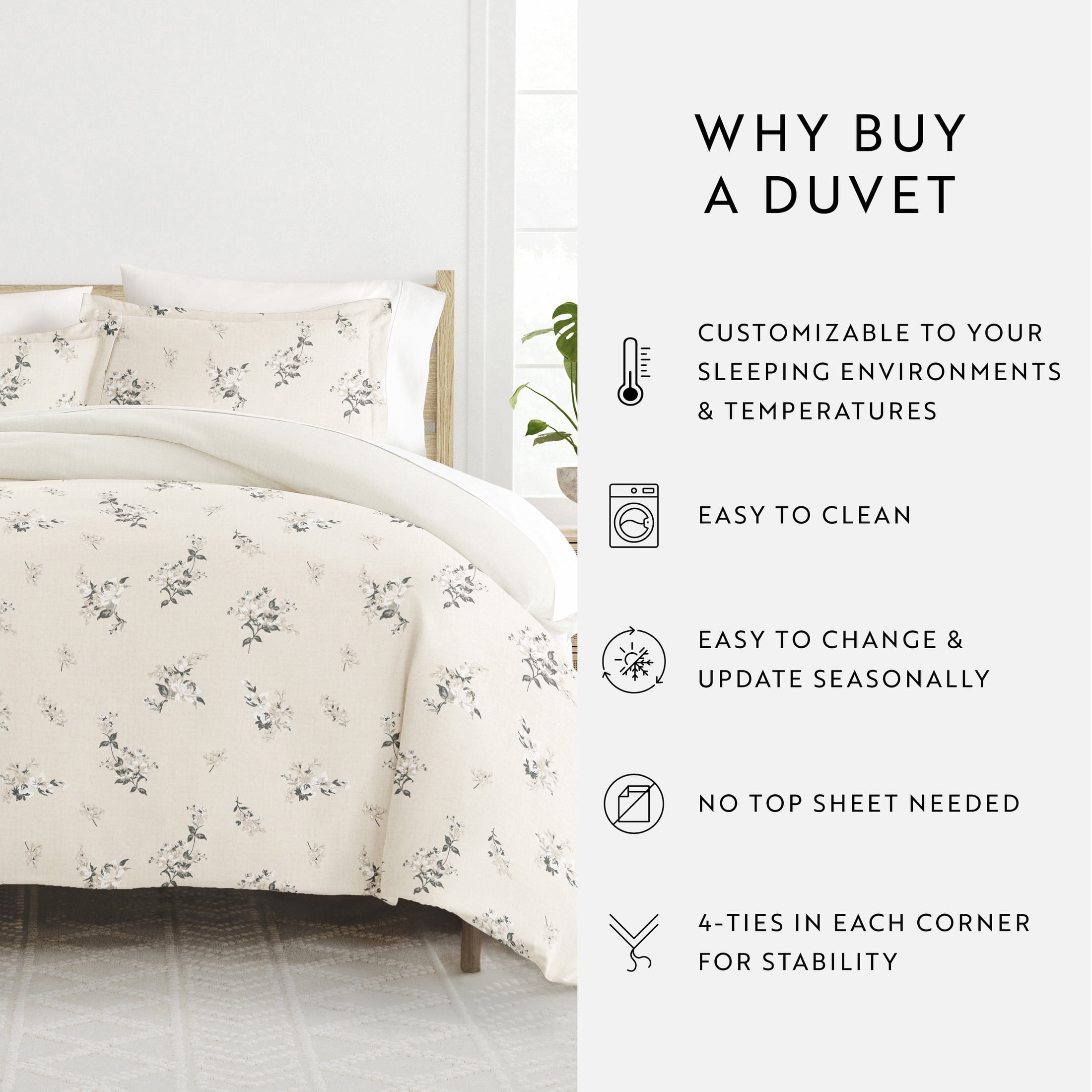 Duvet Cover Set - Ultra Soft & Breathable - Reversible Delicate Ivory Floral for Twin/TwinXL Bedding by Comfort Canopy