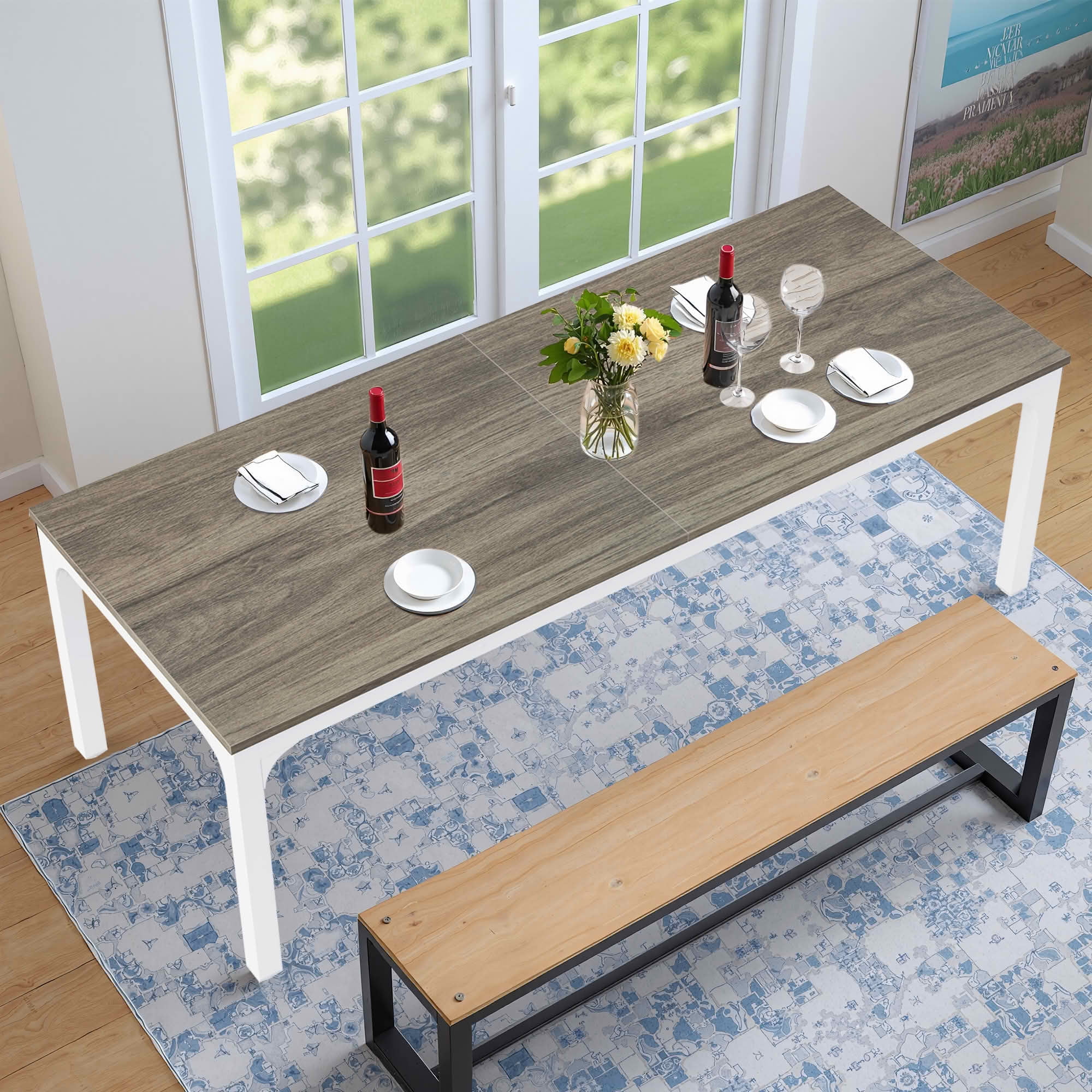 MAYEERTY 78.7" Rectangular Dining Table for 6-8 People, Industrial Long Kitchen Table with 25mm Thick MDF Top & Metal Frame, Water & Scratch Resistant, Easy Assembly