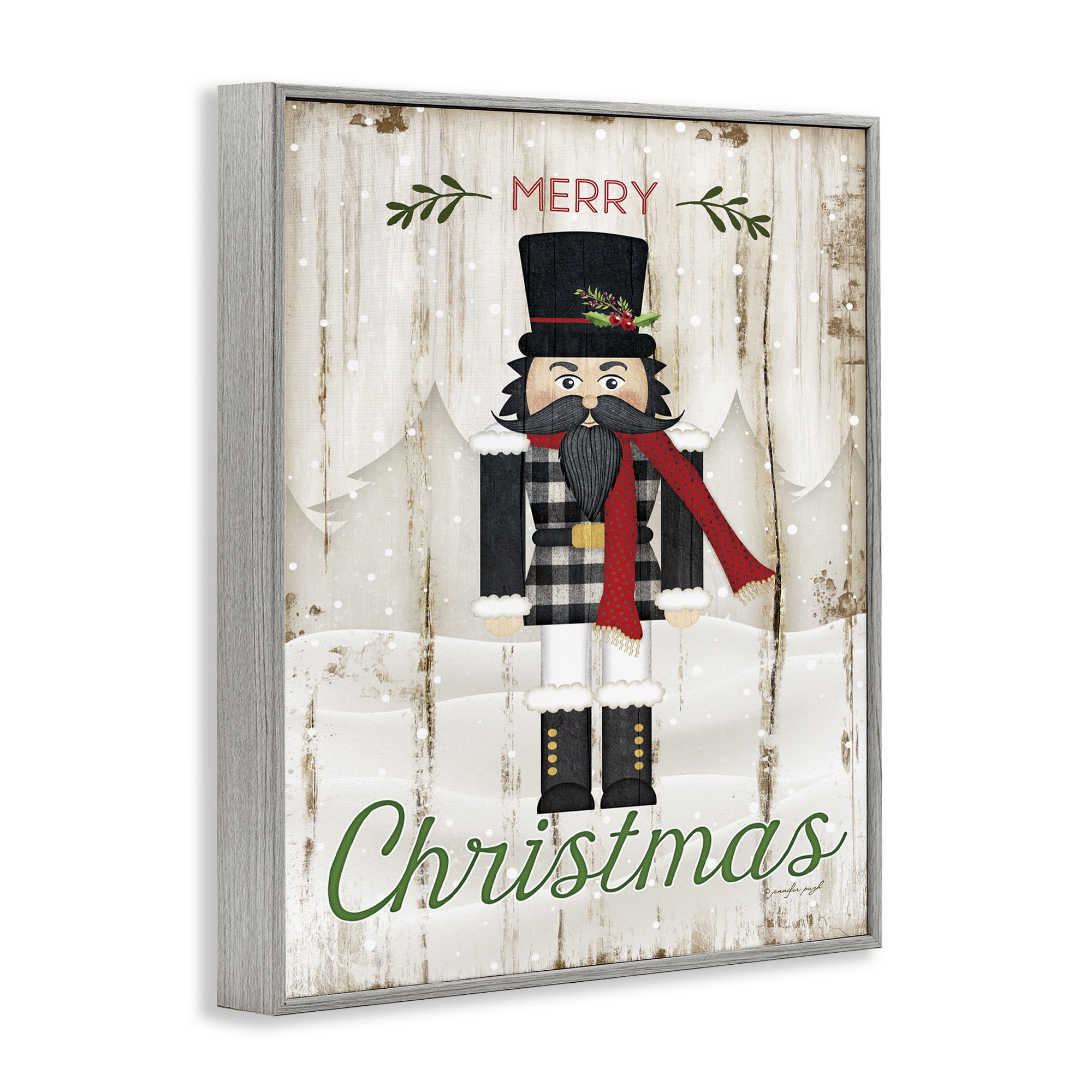 Stupell Industries Merry Christmas Winter Nutcracker Holiday Painting Gray Framed Art Print Wall Art, 24 x 30