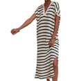thumbnail image 3 of Short Sleeved Women Striped Printing V-Neck Long Casual Dress, 3 of 4