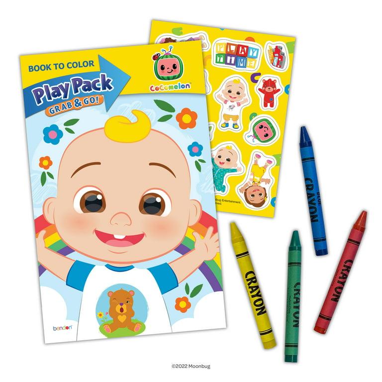 Party Favor 12 Set Cocomelon Grab n Go Play Pack Bulk- crayon, sticker  sheet & coloring book 