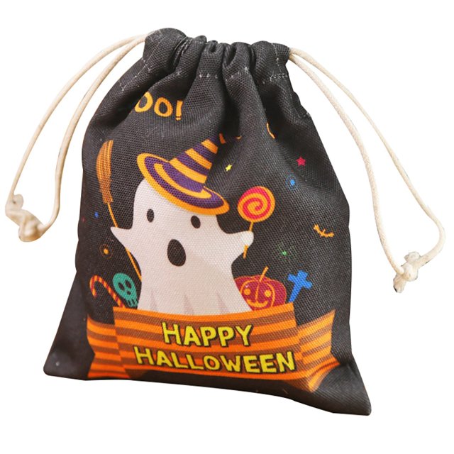 Halloween Candy Bag Canvas Cute Drawstring Pouch Candy Treats Bag for Chocolates