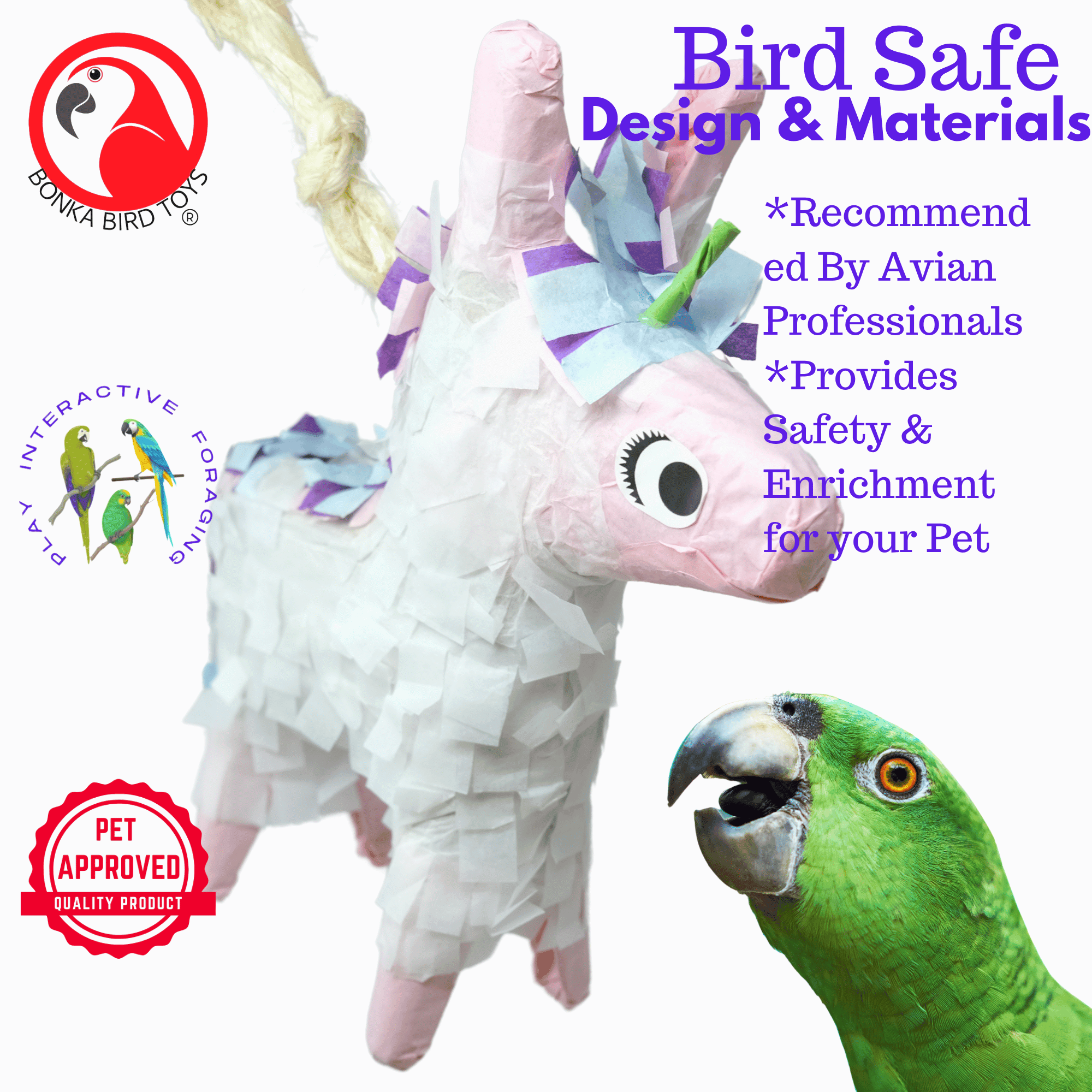 Bonka Bird Toys 2622 Foraging Donkey Unicorn Pinata Chew Shred Forage Parrot Cage Toy