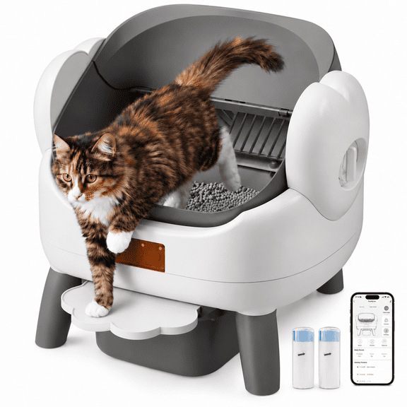 Automatic Litter Box Self Cleaning, Automatic Cat Litter Box for Multiple Cats with App Control, Open Top Self Cleaning Litter Box,Safety Protection, Easy Setup, Odor Control