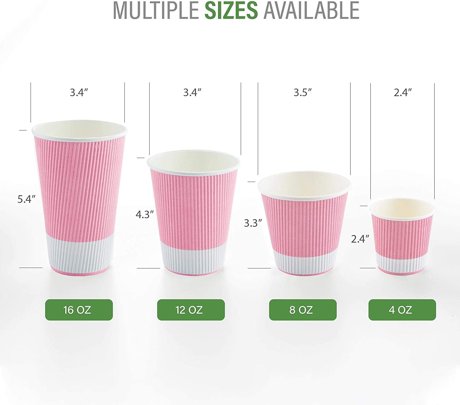 16 oz Light Pink Paper Coffee Cup - Ripple Wall - 3 1/2 x 3 1/2 x 5 1/2  - 500 count box