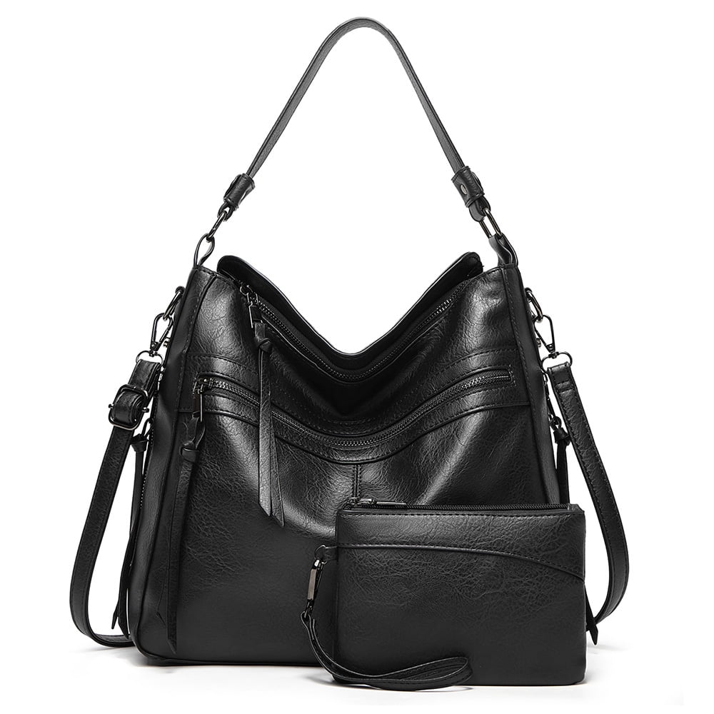 Avamo Womens PU Leather Tote Shoulder Bags Retro Black Handbags and ...