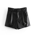 thumbnail image 1 of Jumpingount Pantalones cortos de cuero PU para mujer, pantalones cortos de pierna recta con cremallera y cintura alta Vintage, pantalones con Prendas para la parte inferior del cuerpo Negro L, 1 of 6