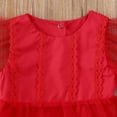 thumbnail image 3 of Baby Girls Red Tulle Romper, Fly Sleeve Solid Color O-Round Neck One Piece, Ruffle Lace Princess Bodysuit Dress Clothes, 3 of 5