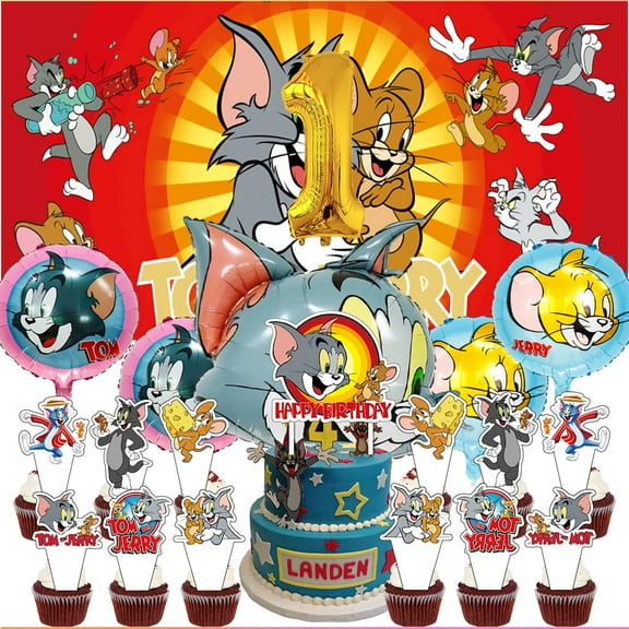 Tom and Jerry Party Supplies Decor 1st Kit Balloons Birthday Cake Topper Banner Backdrop Decorations