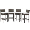 thumbnail image 1 of Contemporary Modern Urban Designer Outdoor Patio Balcony Garden Furniture Bar Side Stool Chair, Set of Four, Fabric Rattan Wicker, Brown White, 1 of 5