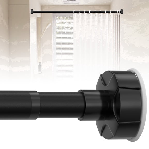 VEGCOO Adjustable Tension Curtain Rod 37-59 inch, No-Drilling Tension Rod for Bathroom, Room Divider, Closet & Windows, Matte Black