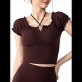 thumbnail image 1 of Camiseta de Verano con Cuello Halter y Hombros Descubiertos para Mujer, de Corta, de Punto Acanalado y Hombros Descubiertos Color Café XL, 1 of 9