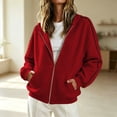 thumbnail image 2 of vdgthytj Sweatshirts for Women Full Zip Long Sleeve Drop Shoulder Side Striped Hooded Jackets Fall Winter Athleisure Outerwear with Pockets(Large,Red), 2 of 7