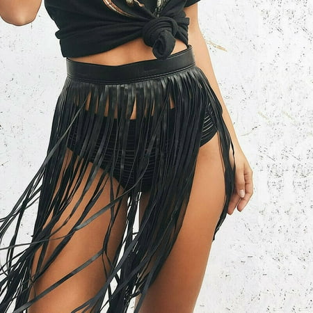 Multitrust Women Hippie Boho Fringe Tassels Faux Leather Belt Waist Long Belt Skirt Dresses