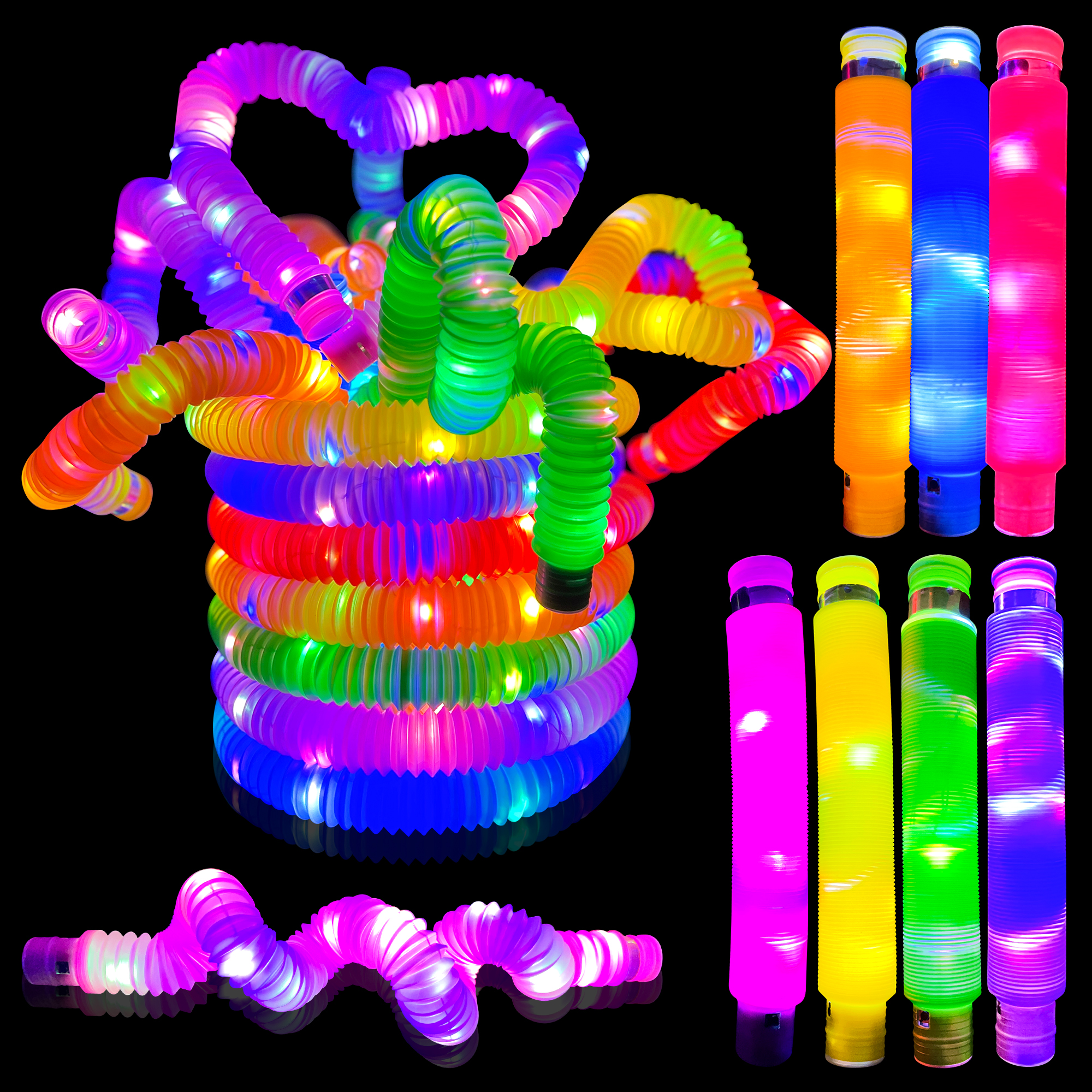 21 Pack LED Glow Tubes Halloween Party Favors Pop It Sticks Sensory Fidget Toy Light Up In The Dark Connectors for Bracelets, Pull And Stretch Toys Dance Disco Wedding Birthday Raves Concert Camping - image 3 of 7
