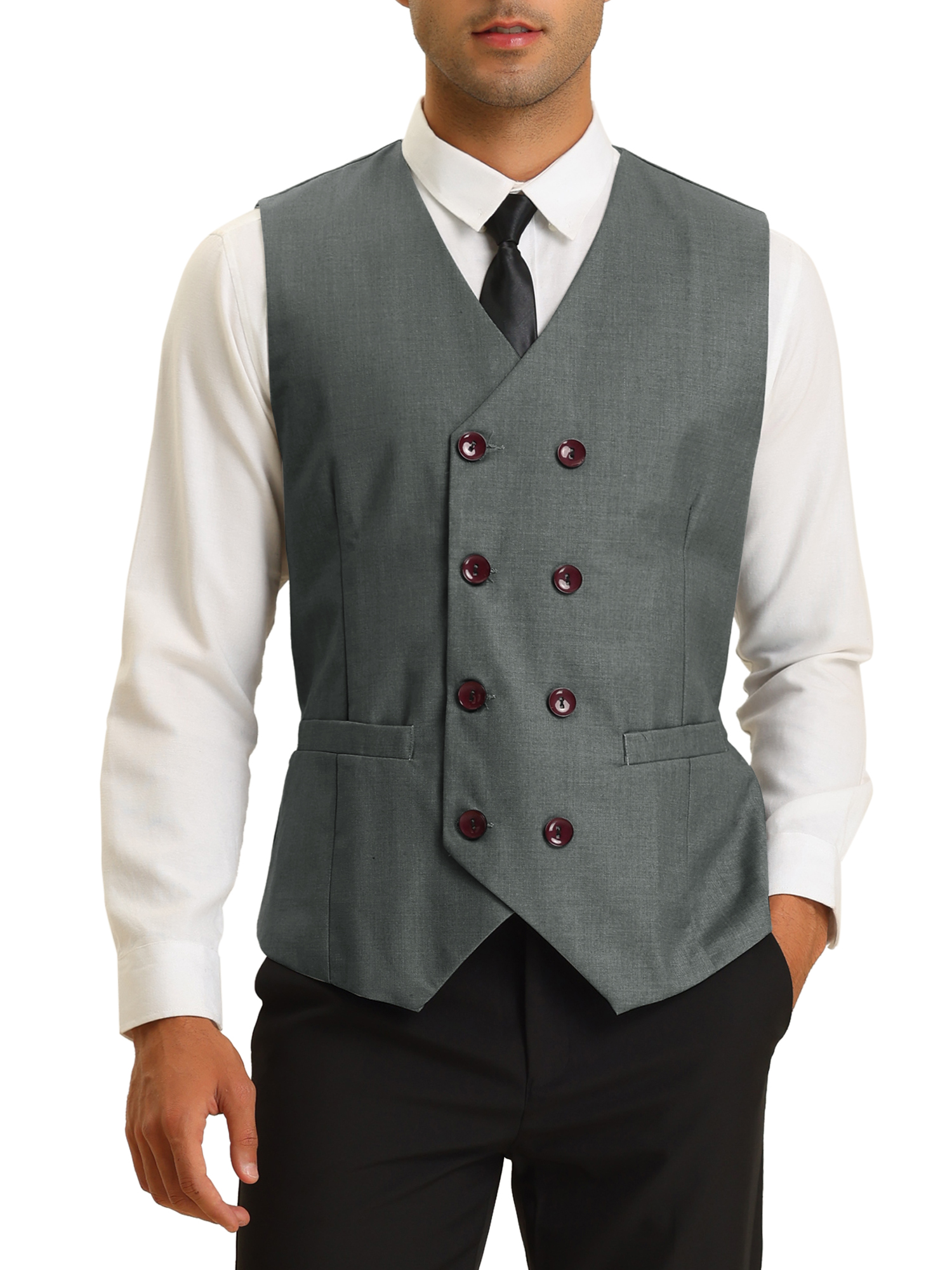 Lars Amadeus Men's Suits Vest VNeck Double Breasted Business Waistcoat