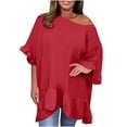 thumbnail image 1 of AherBiu Plus Size Tops for Women Summer Casual Loose Fitting Blouses Trendy Ruffle 3/4 Sleeve Flowy Shirts, 1 of 7